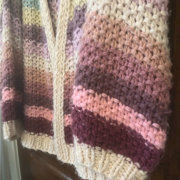 Three Bird Nest Knit Pocket Cardigan Pink Multi Boho Chunky Sweater - Picture 9 of 16